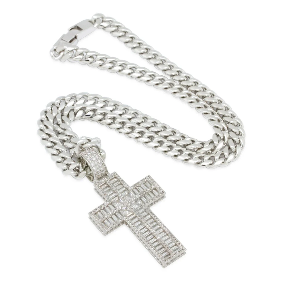 Baguette Cut Cross Necklace - Image 9