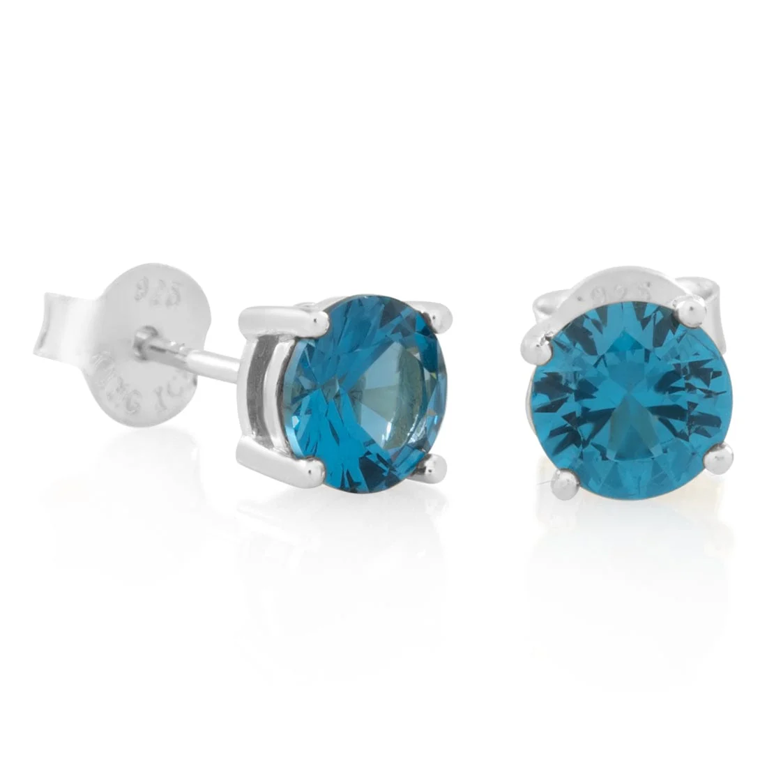 Blue Brilliant-Cut Stud Earrings - Image 3