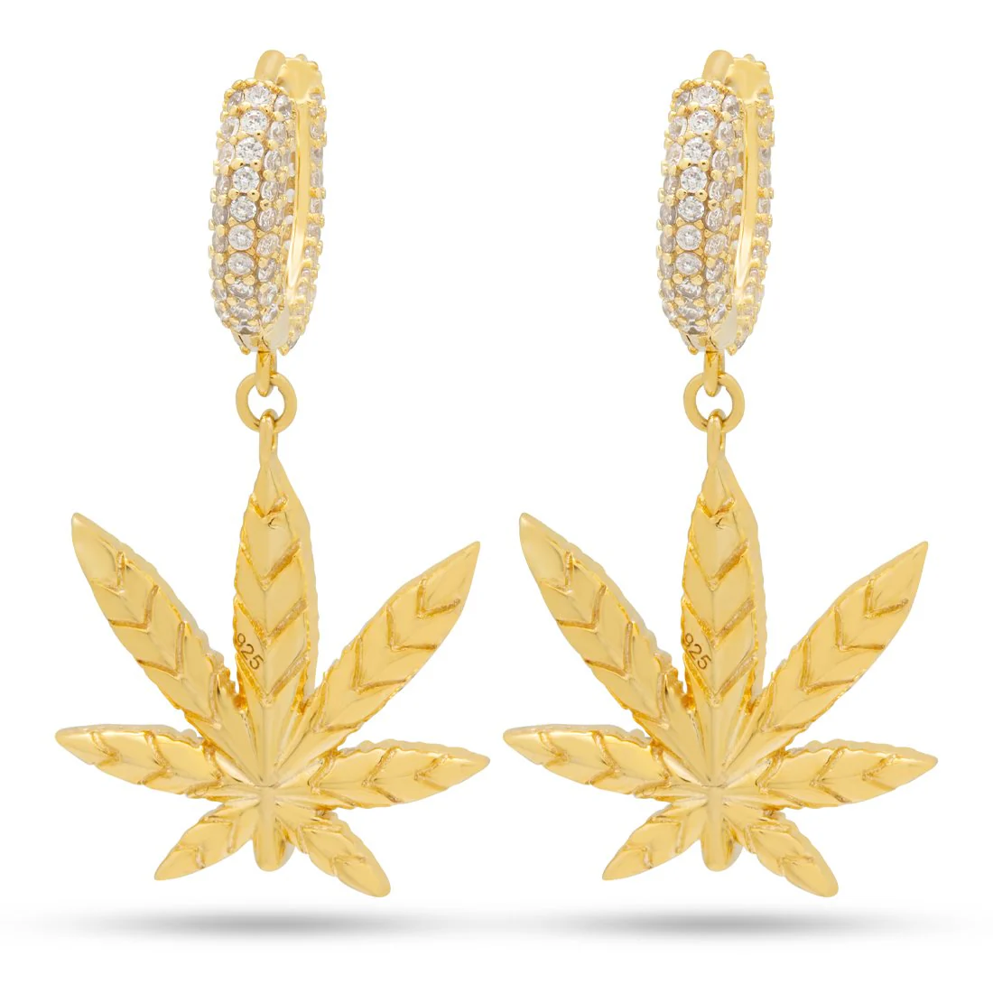 Emerald Cannabis Leaf Hanging Earrings - Image 2