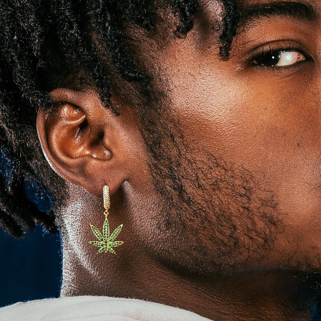 Emerald Cannabis Leaf Hanging Earrings - Image 4