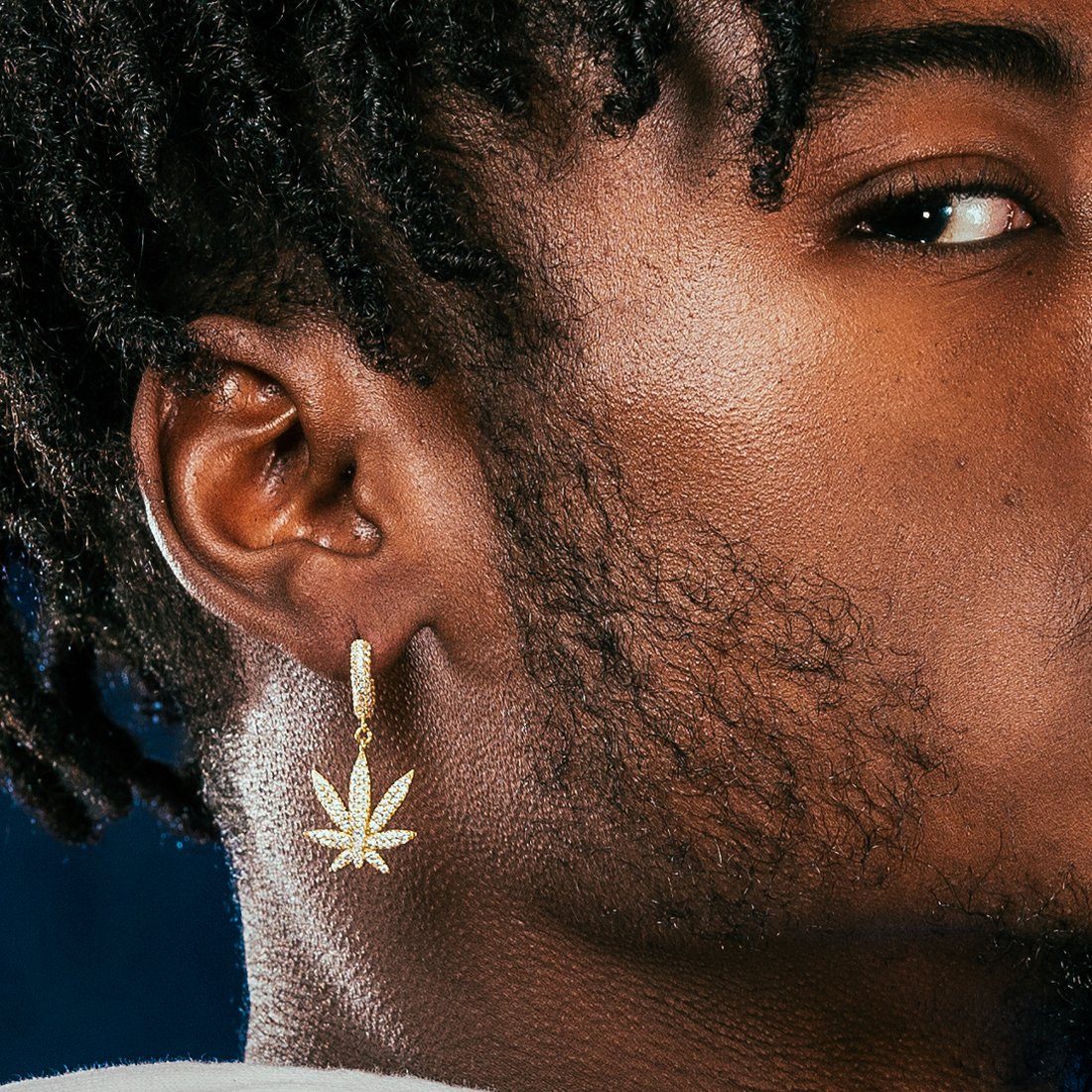 Iced Cannabis Leaf Hanging Earrings - Image 3