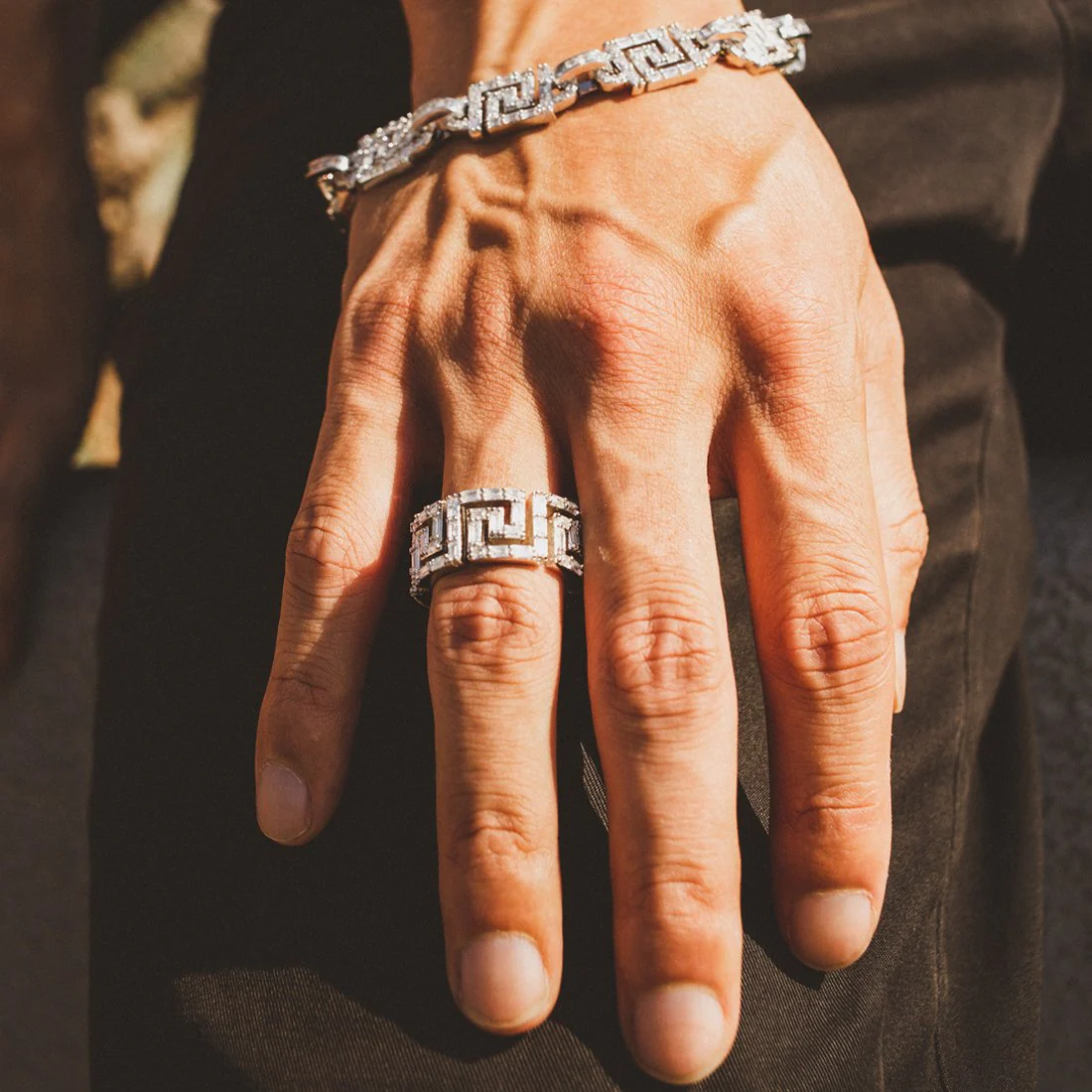 Iced Greek Key Ring - Image 8