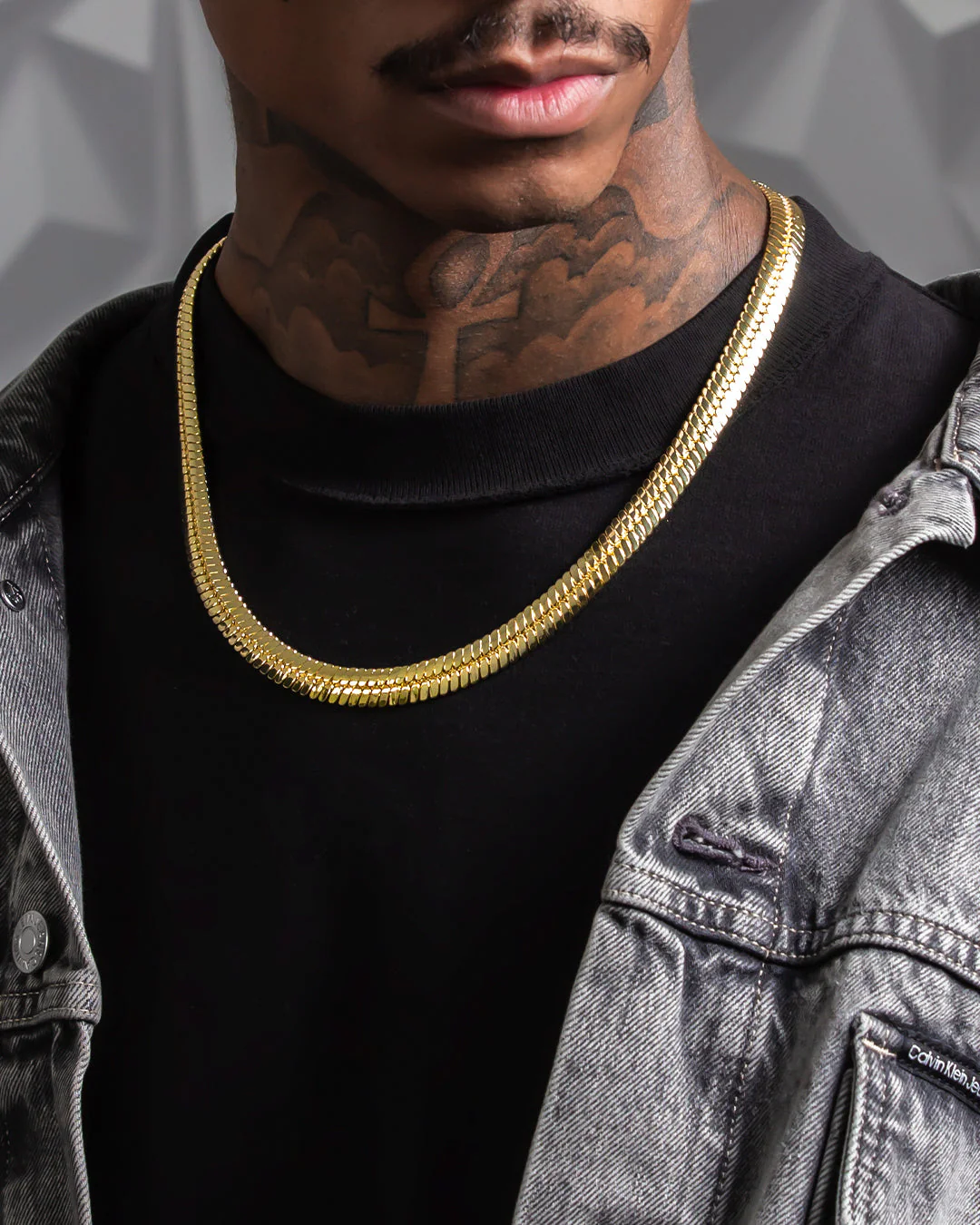 Solid Gold 10mm Thick Herringbone Chain - Image 2
